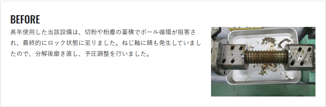 ロックしたボールねじの修正事例1